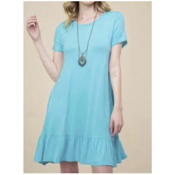 J Jill Dress Ruffle Hem Pockets Breathable Lightweight Cotton Aqua Medium C162 - Picture 2 of 10